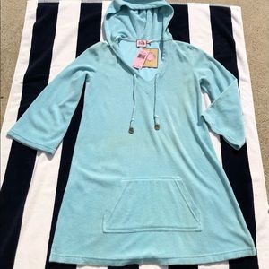 NWT Juicy Couture Turquoise Terry Hooded Tunic Medium $128